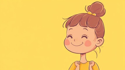Happy Girl with Freckles Smiling, Yellow Background, Copy Space