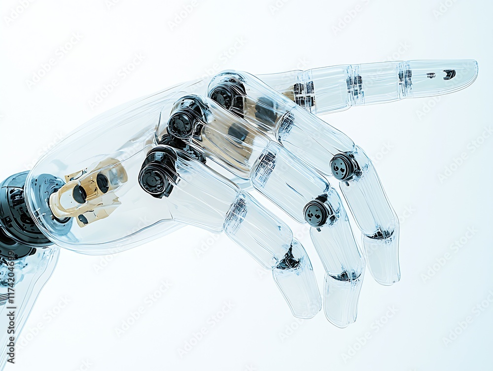 Poster minimalist design of a transparent robotic hand in action : generative ai