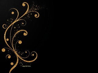 Shimmering gold glitter swirl on elegant black background, decoration, elegant