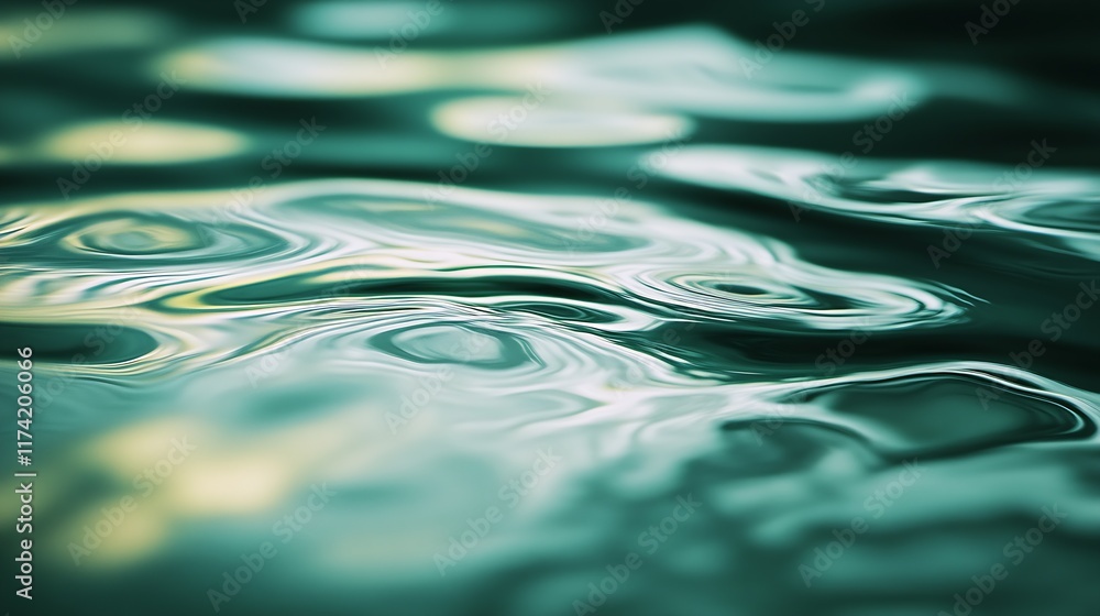 Poster Undulating Green Water Surface with Light Reflections Capturing Fluid Essence : Generative AI
