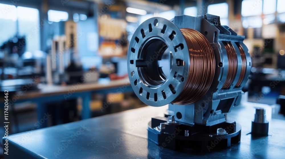 Poster close up of a copper coil assembly highlighting precision engineering and manufacturing within a mod