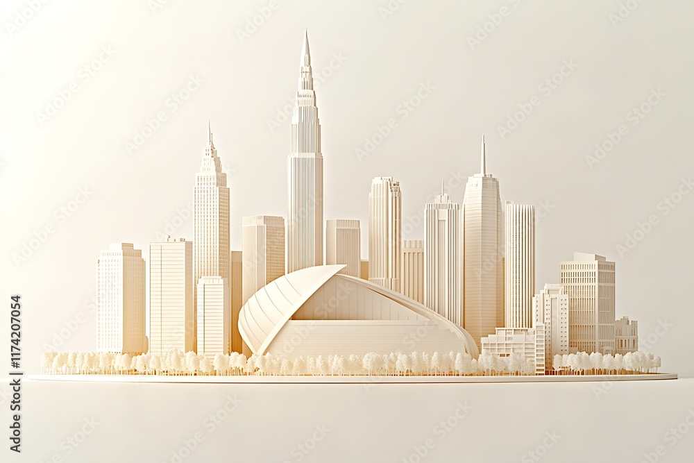 Poster Contemporary Urban Architecture Model with Skyscrapers and Futuristic Design : Generative AI