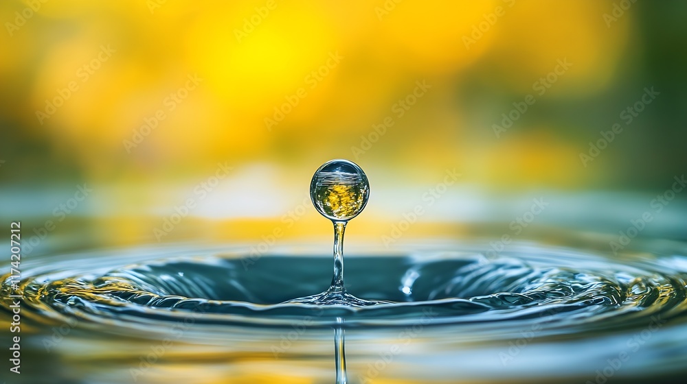 Poster Crystal Clear Water Drop Impact with Soft Bokeh Background in an Oasis of Tranquility : Generative AI
