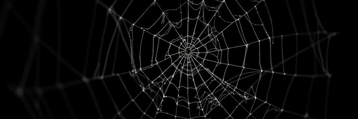 Obraz premium Spider web isolated on a black background, perfect for Halloween designs and decorations, spider web, arachnid