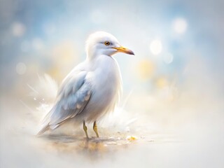 Fototapeta premium Abstract art: soft white brushstrokes, tilt-shift effect, forming a delicate watercolor texture.