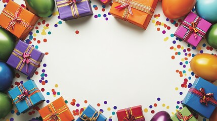 Obraz premium A festive arrangement of colorful gifts and decorations for a celebration.