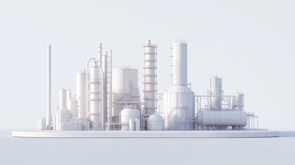 A simple, minimalist model of an industrial plant with a white background