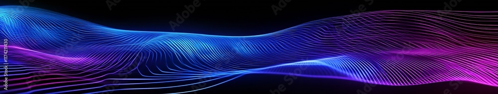 Leinwandbilder abstract waves of blue and purple light creating a dynamic energy flow on black background : generat