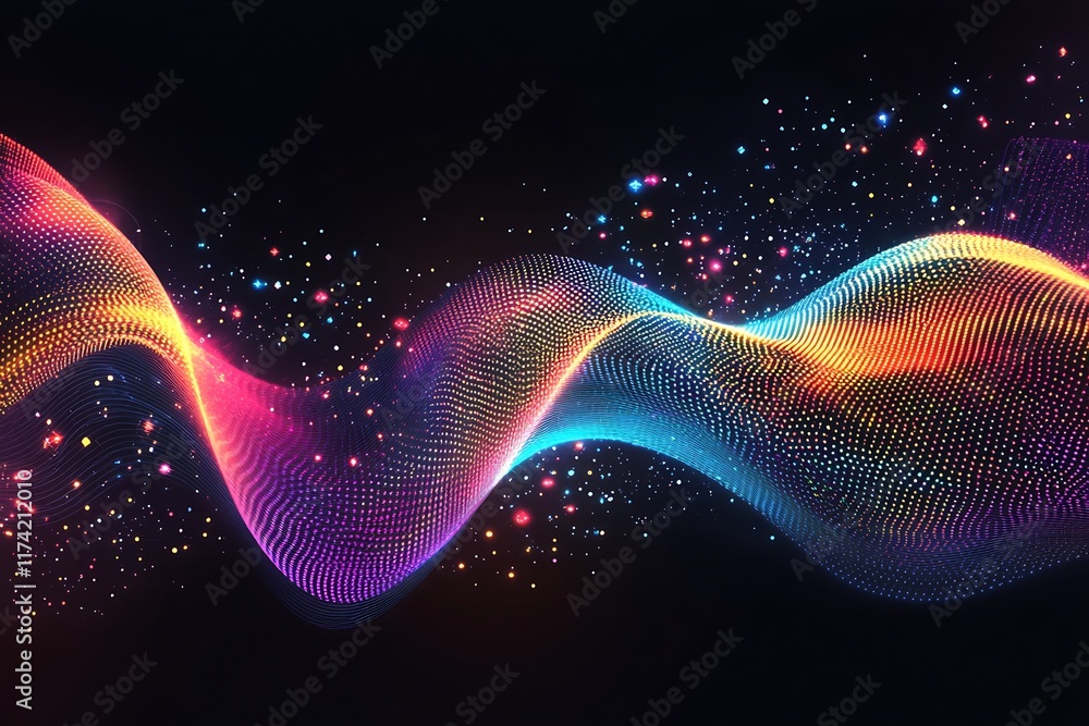 Poster Colorful Twisting Light Waves with Dynamic Dots Pattern Design : Generative AI