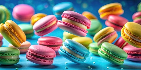 Obraz premium AI-generated macro image: ethereal blue background, perfectly formed macarons seemingly suspended.