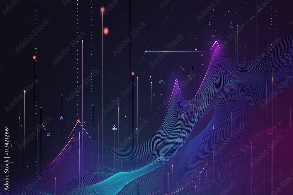 Poster Abstract Purple Data Waves and Lines Representing Financial Growth : Generative AI