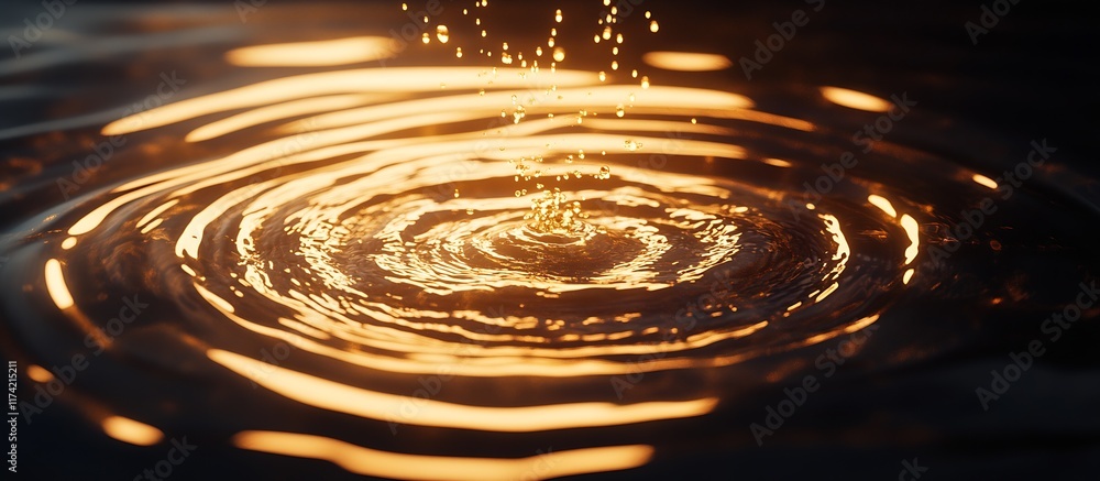 Poster majestic splashing water ripples in warm golden light reflection : generative ai