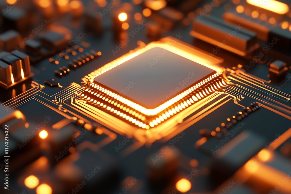 Poster Advanced Technology Circuit Board with Illuminated Processor Highlighting Digital Innovations : Generative AI