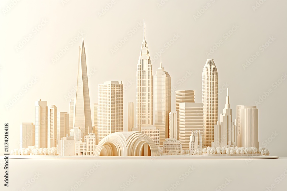 Poster futuristic city skyline architecture model with modern skyscrapers : generative ai