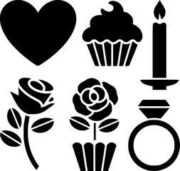 Romantic Icons Set for Valentine's Day or Wedding Design