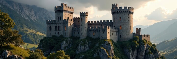 Gothic castle keep with battlements and narrow windows, battlements, keep, medieval