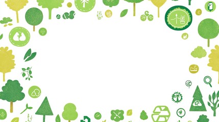 A green-themed border featuring various environmental icons and symbols.