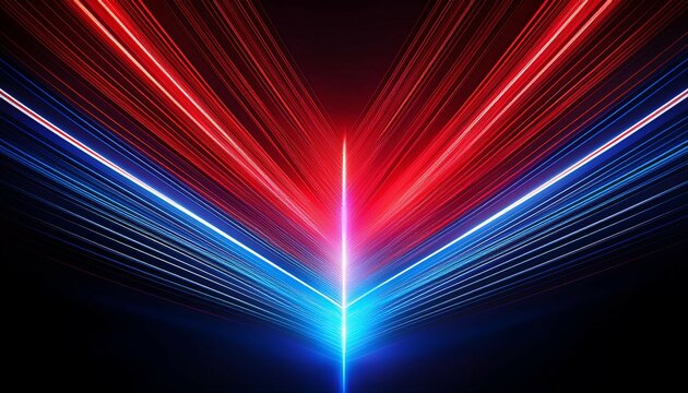 abstract image of red and blue light streaks converging to form a v shaped pattern on a black background