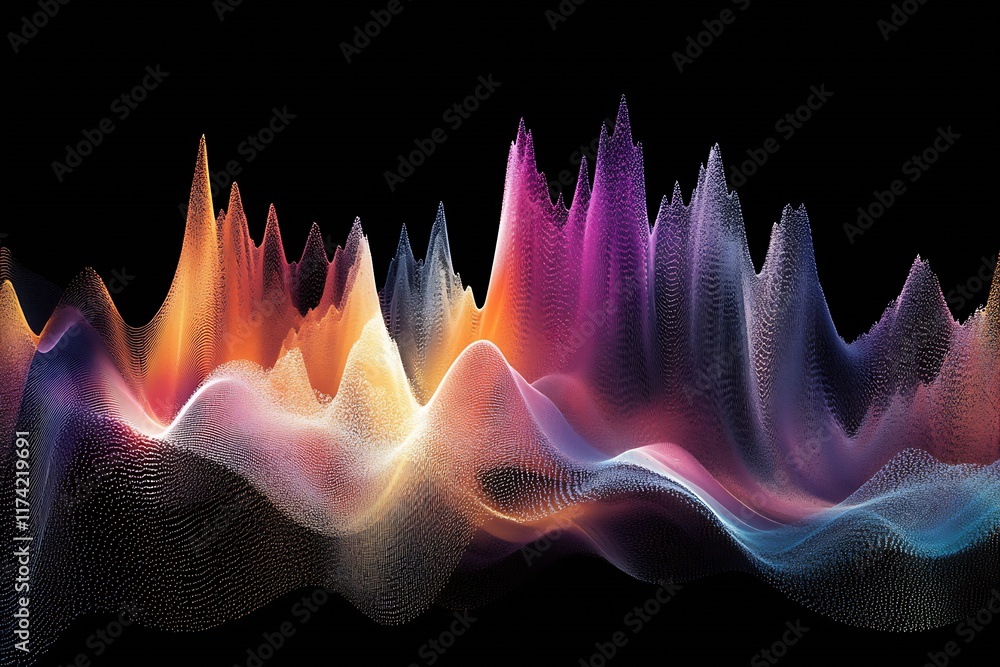 Fototapete vibrant abstract colorful gradient waves on black background digital art : generative ai