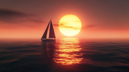 Sailboat at sunset, ocean view. generative ai