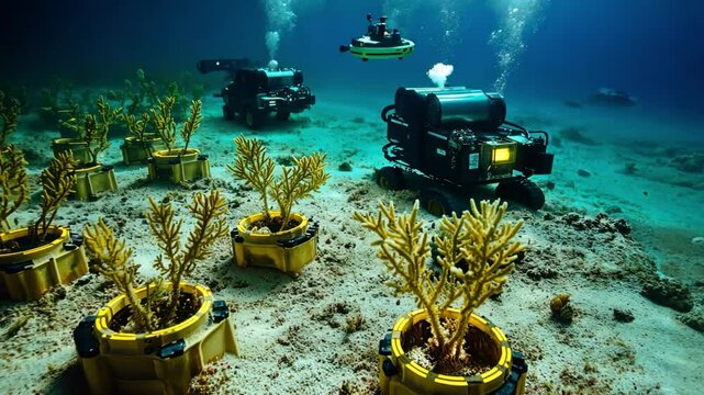 Scientists study regenerative coral landscapes with advanced robotics to restore underwater ecosystems.