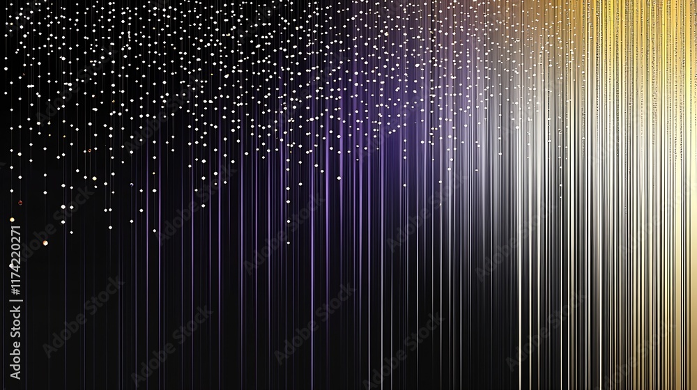 Poster Abstract Gold and Purple Vertical Lines with Falling Light Points Background : Generative AI