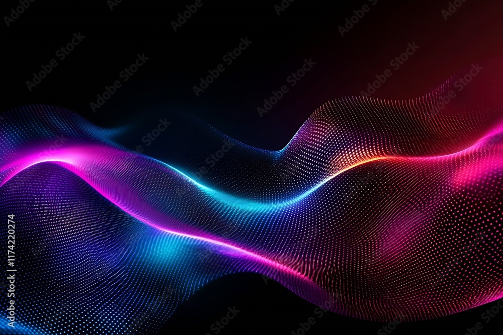Fototapete vibrant particle flow in abstract digital wave with neon colors on black background : generative ai