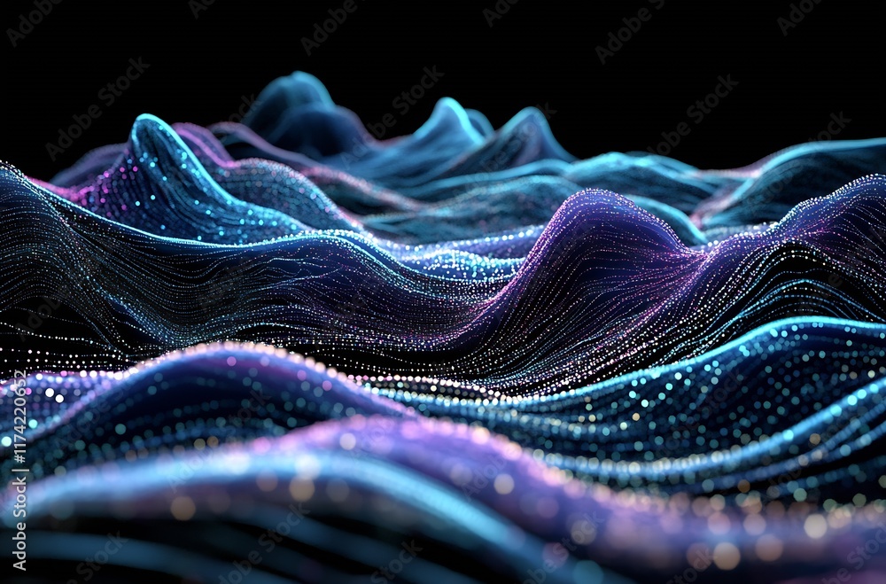 Aufkleber Futuristic Abstract Waves of Vibrant Light Particles on a Dark Background : Generative AI