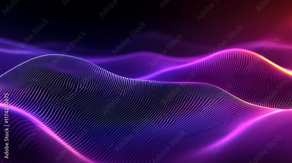 Poster vibrant purple and pink wavy lines creating a 3d abstract digital background : generative ai