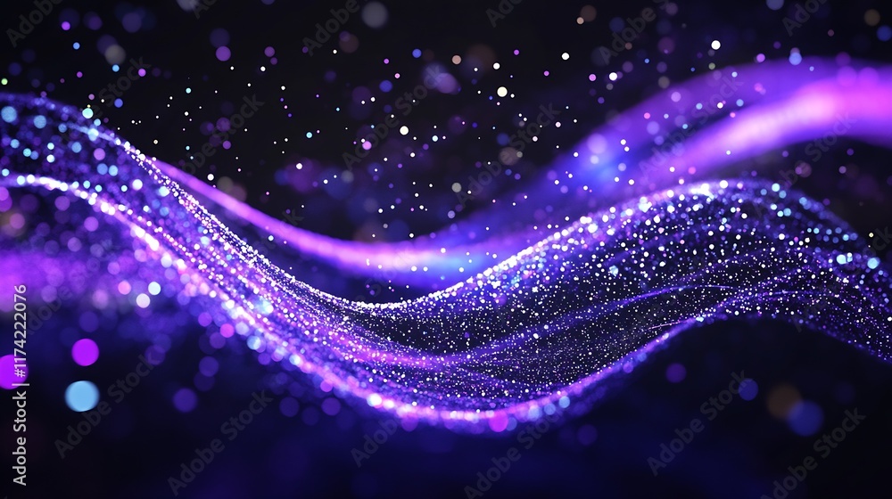 Aufkleber radiant purple and pink fluid wave design with shimmering particle effects : generative ai