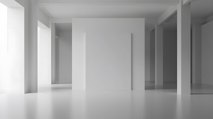 A 3D-rendered minimalist living room with a large blank white wall serves as an ideal backdrop for creating various home interior scenes - HD and realistic