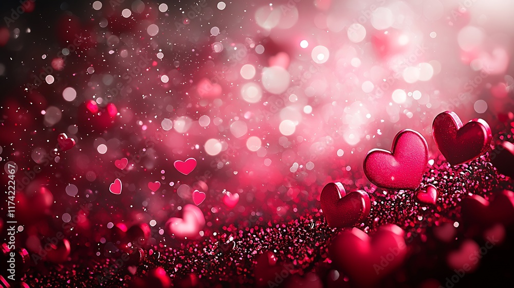 Poster delightful red hearts in glittery bokeh setting ideal for love-themed projects and valentine's day c