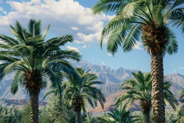 Premium Quality Picture of Palm Trees and Mountain Range Background in La Quinta, California