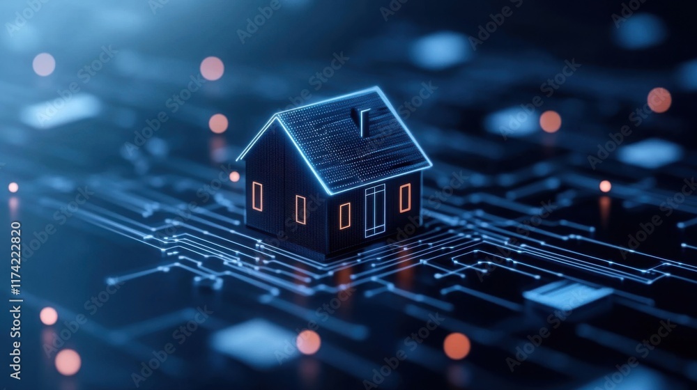 Poster modern smart home concept with digital circuit background representing technology and connectivity