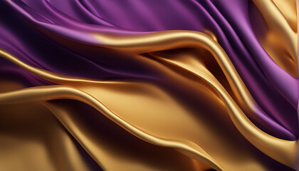 Obraz premium abstract background with 3d wave bright gold and purple gradient silk fabric