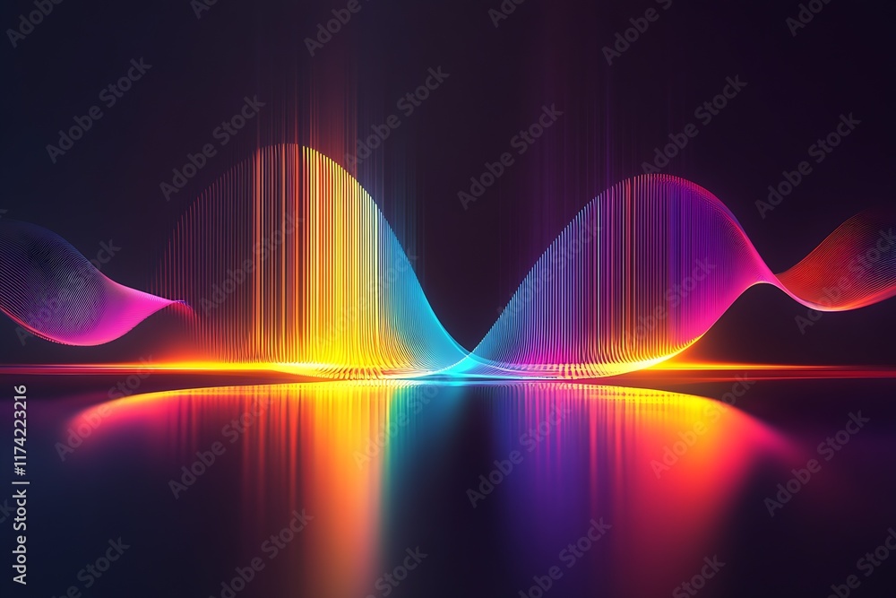Poster Vibrant Abstract Waves with Dynamic Rainbow Colors on Dark Background : Generative AI