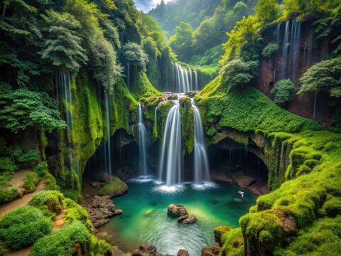 Explore Mayei's secret underground waterfall, a hidden oasis of natural beauty, showcased in dramatic cave photography.