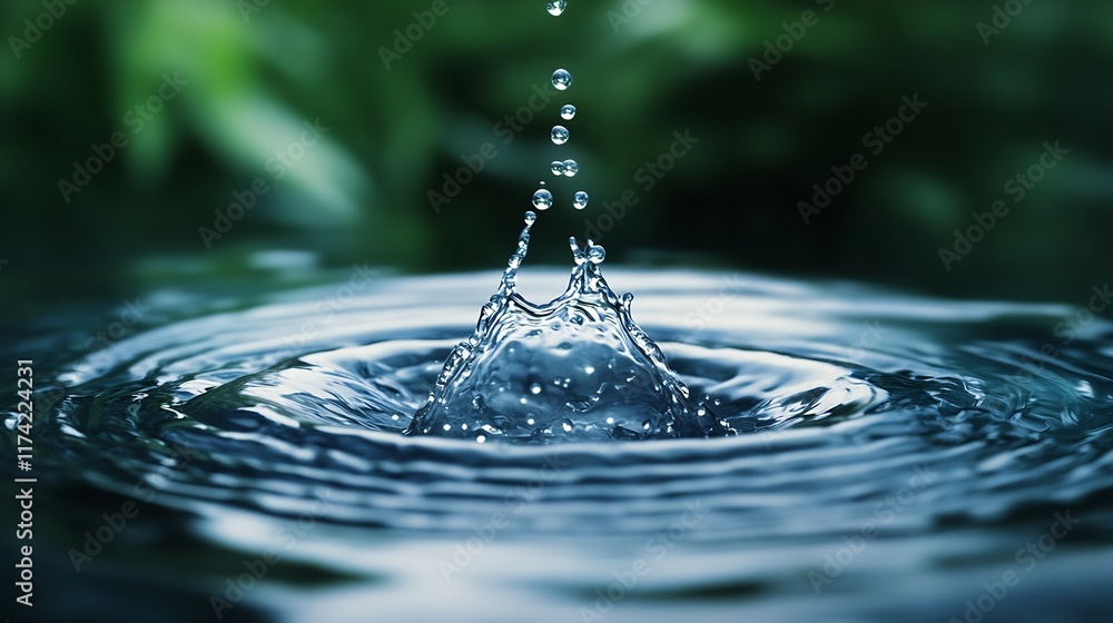 Aufkleber Majestic Water Splash with Crisp Droplets in Natural Surroundings Perfect for Refreshing Concepts : Generative AI