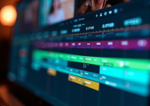 Digital editing interface showcasing timeline and audio levels in a creative workspace