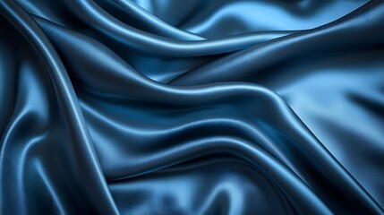 Obraz premium Abstract technology background features a luxurious, shiny black and blue satin fabric with a dark, soft wave pattern, creating a blurred, beautiful texture reminiscent of silk