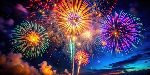 Fourth of July fireworks: a vibrant night sky display, celebrating freedom with sparkling bursts of color and light.