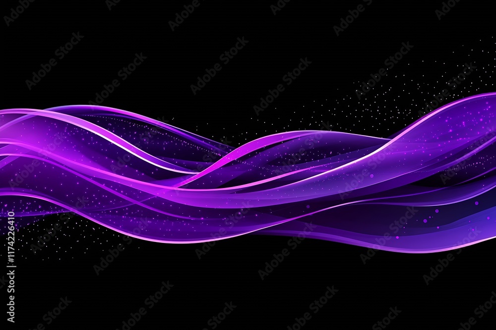 Poster vibrant purple abstract waves on a black background for digital art and design : generative ai