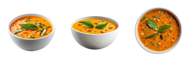 bowl of tangy sambar lentil stew with vegetables, garnished with fresh herbs, perfect for hearty meal