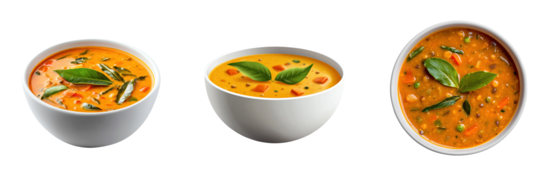 bowl of tangy sambar lentil stew with vegetables, garnished with fresh herbs, perfect for hearty meal