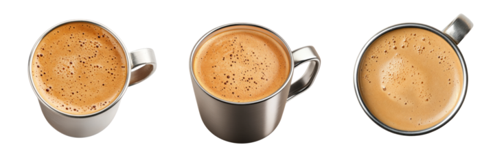 Creamy and frothy Indian filter coffee in three stylish cups, perfect for coffee lovers