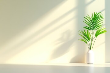 Minimalistic Interior with White Wall and Palm Tree 3D Rendering