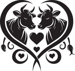 Cow with heart love pair silhouette