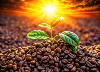 Obraz premium Life's essence captured: sunrise illuminates sprouting coffee beans from above.