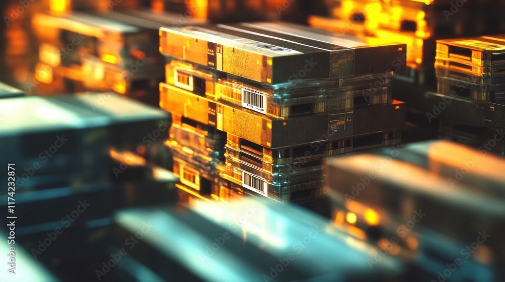 Poster server room reflecting light showing data storage reflecting on floor, creating an abstract and futu