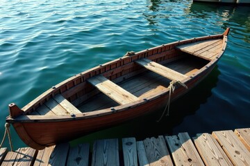 Obraz premium Old wooden boat on dock with weathered wooden planks and ropes, rope, outdoor, weathered